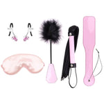 5Pcs Sex Whip Set With Spanking Paddle Leather Whip Feather Tickle And Bell Clips Satin Blindfold For Sm Games