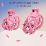 Ventilation Cb Chastity Cage Set With 4 Cock Rings And Double Ended Soft Spikes 3D Print Resin Penis Lock Adult Sex Toys Bdsm Trainer Devices For Men (Short-Arc Ring,Pink)