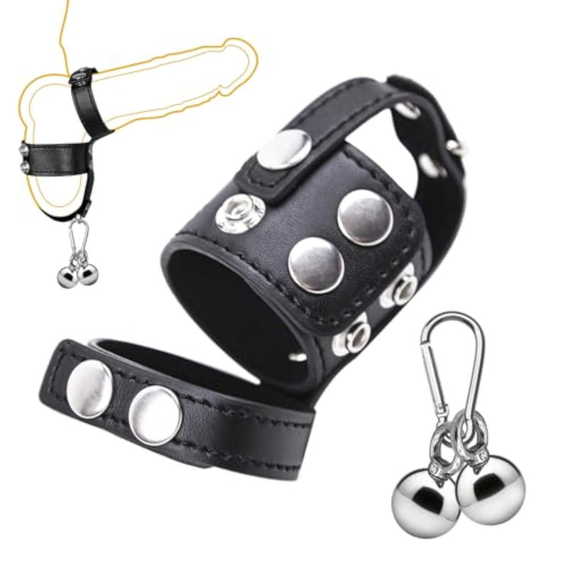 Leather Cock Ring Sex Bondage With Metal Ball — Adjustable Leather Penis Weight Bearer & Hanger, Cbt Penis Weight For Cock And Ball Torture, Scrotum Stretch Play For Men And Bdsm Lovers