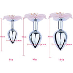 Adult Metal Anal Plug Flower Base Butt Plug Simulated Large Petal Bud Stainless Steel Anal Plug Set(Pink)