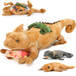 5Pcs Giant Lizard Plush, 27" Mother Iguana Stuffed Animal With 4 Baby Lizard Plushies, Bearded Dragon Plush Toy For Kids Reptile Lovers, Yellow Stuffed Chameleon For Christmas Birthday Gift