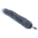 2Pcs Multi-Function Fox Tail Fur Bunny Tail Anal Butt Plug Sex Toys For Couples Adults Cospaly Role Play Stainless Steel Plug (Gray)