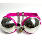 Female Chastity Device Bra Stainless Steel Adjustable Bdsm Slave Metal Lockable Underwear Chain Bondage Game Erotic Slave Fetish Sex Toy (Pink)