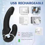 Strapless Strap-On Dildo Vibrator With Remote Control, Double-Ended Dildos With 10 Vibration Modes, Waterproof Rechargeable Sex Toys With Clitoris Stimulator For Women Lesbian Couples Black
