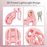 Male Cock Cage Chastity Device - Lightweight Plastic Chastity Cage For Man Penis Exercise 3D Printed Pink Large Adult Sex Toy With 4 Sizes Rings Invisible Lock And Key