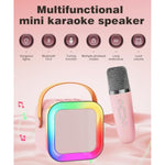 Mini Karaoke Machine Speaker For Kids Adults,Portable Bluetooth With 1-2 Wireless Microphones,Christmas Birthday Gifts Toys Girls Boys Ages 4, 5, 6,7, 8,9,10,11,12+ Years Old Toddler (Pink - 1 Mic)