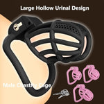 Honeycomb Hollow Chastity Cage With 4 Removable Curved Rings, Invisible Locking Cylinder Design, Cock Cage With 2 Keys Adult Cb Fetish Sex Toys & Games For Men Penis Bondage (Black,S)