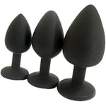 Elite 3Pcs Silicone Jeweled Anal Butt Plugs Anal Trainer Set, Silicon With Gem All Black