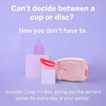 Pixie Menstrual Cup & Disc Duo for Feminine Care - Ranked 1 for Most Comfortable Reusable Period Cup & Disc - Buy One We Give One - Includes Ebook Guide, Flushable Wipes, Lube, Sanitizer & Storage Bag