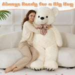 5 Ft Big Teddy Bear, 5 Feet Huge Teddy Bears Stuffed Animals For Girlfriend Wife, Cuddly Gift Life Size Bear On Valentines Birthday, 59 Inch, White