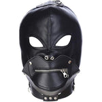 Leather Bondage Gimp Mask Hood, Black Full Face Blindfold Breathable Restraint Head Hood, Sex Toys, For Unisex Adults Couples, Bdsm/Lgbt Cosplay Restraint Training Toy Halloween Mask