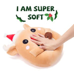 Large Reindeer Christmas Plush Pillow Stuffed Animal Toy,14" Big Size Cute Soft Toys Fat Kawaii Hugging Cuddle Plushie,Xmas Gift For Kids