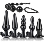 Newly Anal Butt Plug Waterproof Silicone Anales Trainer Set Plug For Women And Men Anal, With Beads Plug Kit, Pack Of 6 Anal Plugs-Black-2