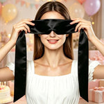 Satin Wrap-Around Sleep Mask, Adjustable Soft Headband for Side Sleepers, Total Light-Blocking Blindfold for Travel, Yoga & Meditation, 59" Long - Black