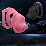 3D Printed Bionic Chastity Cage For Men, Hidden & Breathable Cock Cage Adult Sex Toy, Resin Penis Chastity Lock With Fangs Design, Wave Scale Texture & Hollow Structure (Pink,L-Arc-Ring)