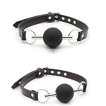 Silicone Bondage Mouth Gag Adjustable Leather Restraint Strap Couple Ball Gag For Adult Fetish Sex Toys (Black)