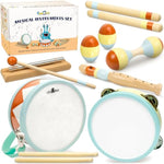 Toddler Musical Instruments - Montessori Wooden Musical Toys For Toddlers 1-3 | Modern Boho Baby Drum Set With Neutral Colors Percussion Instruments | Kids Preschool Educational