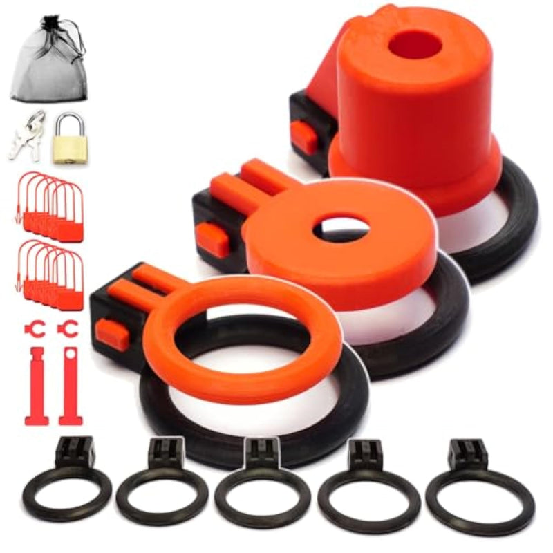 German Modern Design Chastity Devices Belt Men Cock Cages 3 In 1: Armed-10, Armed-40 & Rodeo, 5 Rings By , 5 Rings, Black-Red