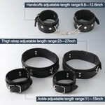 Bdsm Bondage Wrist Thigh Cuffs And Ankle Sex Restraints Set, Sex Toys For Women With Adjustable Leg Straps Handcuffs, Leather 3 In 1 Kit For Couple Beginner Sm Game Play (Black)