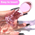 Glass Butt Plug Anal Plug Prostate Massager with Bumps and Pull Loop Pink Fetish Anal Dilator Masturbation Sex Toy for Men Women