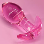 Anal Plug For Comfortable Long-Term Wear Glass Butt Plug With Curved Based & Long Stem Pink Tapered Prostate Massager Sex Toy For Women Men Masturbation