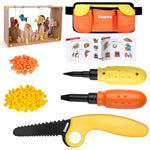 Cardboard Construction Tools Kit 124-Pieces With Waist Bag, Safety Ring Saw, Screwdriver, Waist Bag And Gift Box – Safe Diy Construction Kit For Children’S Creative Building & Crafting