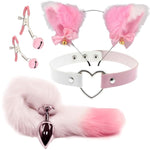 Anal Plug Fox Tail With Ear 15.75-Inch-Long Sexual Anus Tail Butt Plug Cosplay Game Pink & White Sex Toy For Women Men