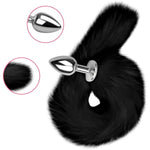 Anal Plug With Black Fox Tail, Artificial Fox Tail Butt Plug, Silicone Anal Stimulator Anal Trainer For Couples, Cosplay, Role Play, Party Nights (M)