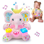 Baby Elephant Musical Stuffed Animals Toy With Light-Up Music & Crinkle Sound Paper,Infant Bilingual Early Learning Education Toys,Tummy Time Toys For 0-3-6-12+ Months Boy Girl, Pink