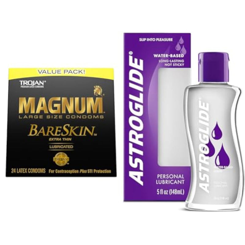 TROJAN Magnum BareSkin Large 24 Count Condoms and Astroglide 5oz Water Based Personal Lubricant Bundle