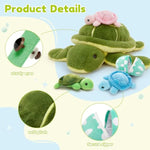 5Pcs Turtle Stuffed Animals With Babies Inside, 17.5 Inch Green Stuffed Turtle Plush Toys Set, Cute Sea Animal Toys Gift For Kids Girls Boys Birthday Christmas