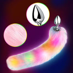 Sexy Fox Tail Anal Plug Sex Foreplay Glowing Adult Toys Fashion Role-Playing Alloy Anus Stopper Furry Pink Faux Fox Tail Couples Lover Flirting Libido Stimulation Toys (S)