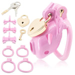 Male Chastity Device Cock Cage With 4 Different Rings Penis Cage With 3 Adjustable Fittings For Distance From Rings Sex Toys Resin Chastity Cage With 2 Locks For Restraining Man'S Penis (M,Pink)