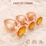 Anal Butt Plug Sex Toys - Jewelry Anal Toy Kit, Metal Plated Adult Anal Trainer For Anal Stimulator Prostate Massage, Anal Beads For Men Women And Beginners Pleasure| 3 Pcs, Gold