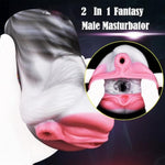 Fantasy 2 In 1 Soft Flexible Liquid Silicone Made Color Mixed Male Masturbator Silicone Men Stroker Adult Sex Product For Men Couple With Textured Enlarged Internal Tunnels Lifelike Unique Design