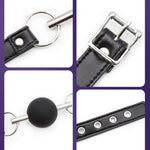 Silicone Bondage Mouth Gag Adjustable Leather Restraint Strap Couple Ball Gag For Adult Fetish Sex Toys (Black)