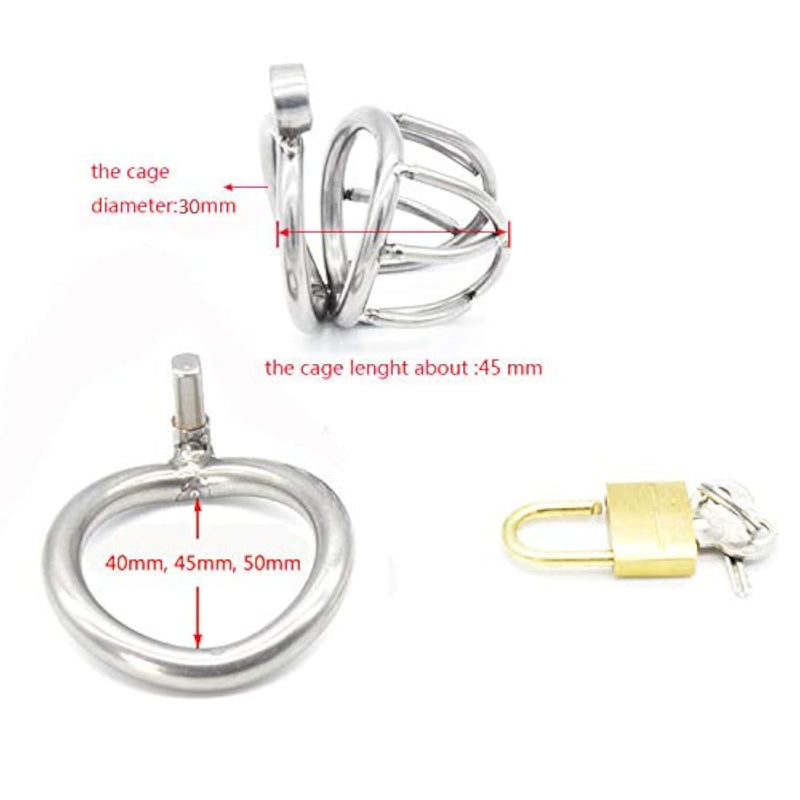 Male Chastity Device Hypoallergenic Stainless Steel Cock Cage Penis Ring S Size Virginity Lock Chastity Belt Adult Game Sex Toy (1.96 Inch/ 5.0Cm)