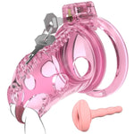 Male Chastity Cage - Lightweight Pink Penis Cage With Soft Plastic Front & 6 Sizes Rings, Comfortable Bondage Chastity Device For Men, Perfect For Long-Term Wear, Erection Control & Bondage Play