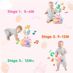 Baby Bilingual Musical Rabbit Stuffed Animals Toys,Infant Early Learning Toy With Light-Up Music & Crinkle,Tummy Time Toys For 0 3 6 9 12+ Months For Baby Boy Girl Gift,Pink