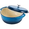 Cast Iron Dutch Oven Pot with Lid, Enameled, Round, Dual Handles, Heavy-Duty, Small, 4.3-Quart, Blue