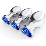Luxury Metal Anal Butt Plug, Fetish Heart Shaped Anal Trainer Jewel Adult Sex Toys For Woman Men Couple (Blue M)