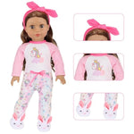 6 Pcs 18 Inch Doll Clothes Accessories Homewear Set - Headpiece Neck Pillow Top Pants Bunny Bunny Home Shoes (No Doll)