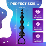 Anal Black Plug Cute Silicone Flexible Anal Chain Butt Plug With 6 Gradual Balls And Pull Loop (Black)