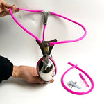 Male Chastity Belt Stainless Steel Invisible Underwear Belt Lockable Pants Light All -Inclusive with Penis cage for aldult Man (Pink, 90-120cm)