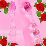 Glass Anal Plug Rose G-Spot Dildo Butt Plug With Gradual Beaded Ridges Prostate Massager Sex Toy For Men Women Masturbation