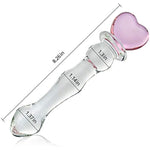 Glass Double-Ended Dildo G-Spot Stimulation Butt Plugs Anal Beads Pleasure Wand With Pink Heart