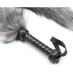 Soft Fur Whips With Pu Leather Handle And Fluffy Feather Tail, Flogger Crop For Unisex Grey