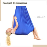 Sensory Swing For Youngsters Indoor, Therapy Swing With Stand, Extension Strap, Screws, Soft & Elastic Polyester Swing, Promotes Balance, Coordination, Muscle Strength, Blue 9.2 X 4.9 Ft