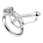 Stainless Steel Chastity Cage Stretcher With Easy Urination Penis Plug, Fully Hollowed Out Concealed Locking Cock Cage Sex Toys For Male Bondage Training Device (L,50Mm)