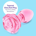 Full Bloom Rose Butt Plug - 4 Inch Glass Anal Plug - Hypoallergenic Waterproof Anal Toy - Pink